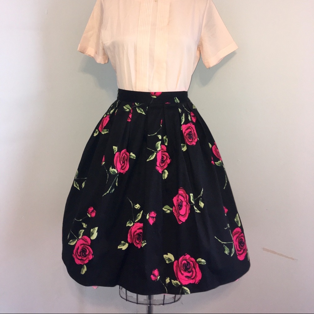 Pinup Rose Print 1950s style skirt size XL